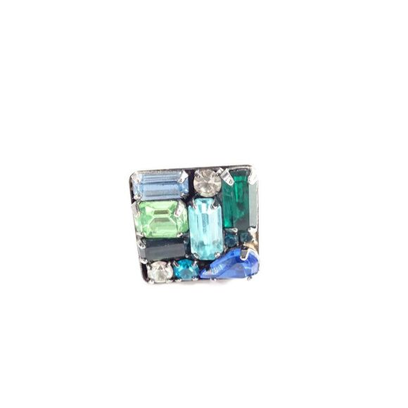 Dannijo Blue Green Crystal Square Ring Sz 6
